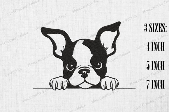 Cute Boston Terrier Peeking Wall Embroidery Review